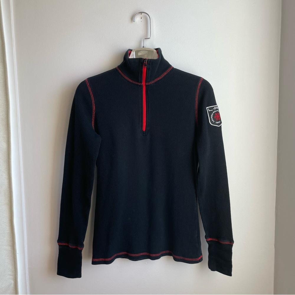Lauren Ralph Lauren Black Henley Ribbed shirt 1/4 Zip LRL/Snowflake Logo size XS